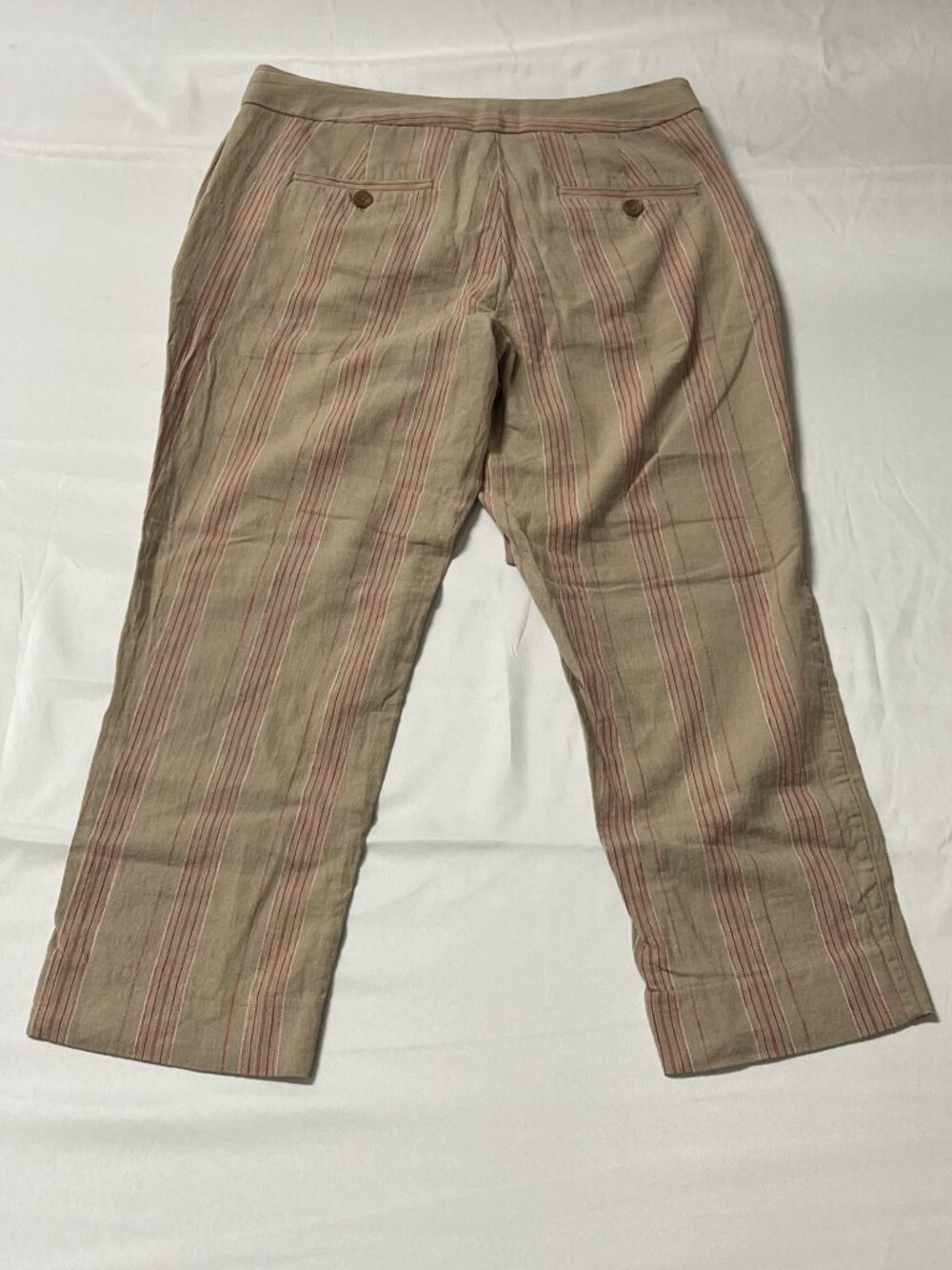 Banana Republic Avery Petite 6P Linen Blend Cropped Pants Tan Red Stripe Belt - Picture 8 of 8